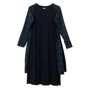 KAPITAL Layered Plaid Dress Womens Size 1 US 4-6 Black Jersey Blue Green Woven